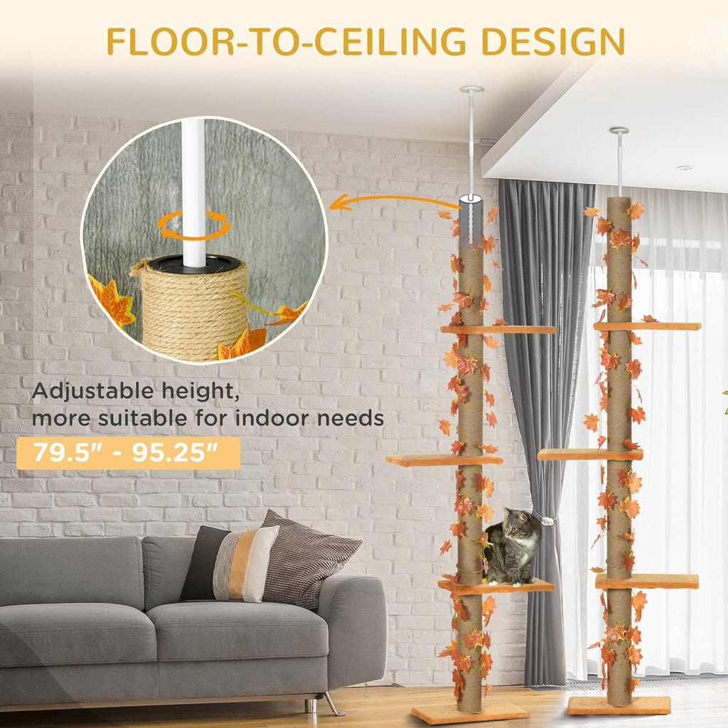 80" - 95" Adjustable 3-Level Cat Tree with Sisal Scratching Post C564