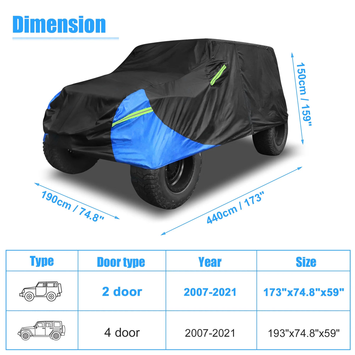 210D Black Blue Car Cover T125