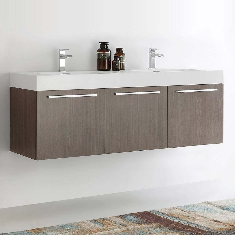 Gray Oak Double Bathroom Wall Hung Vanity Cabinet Q914758