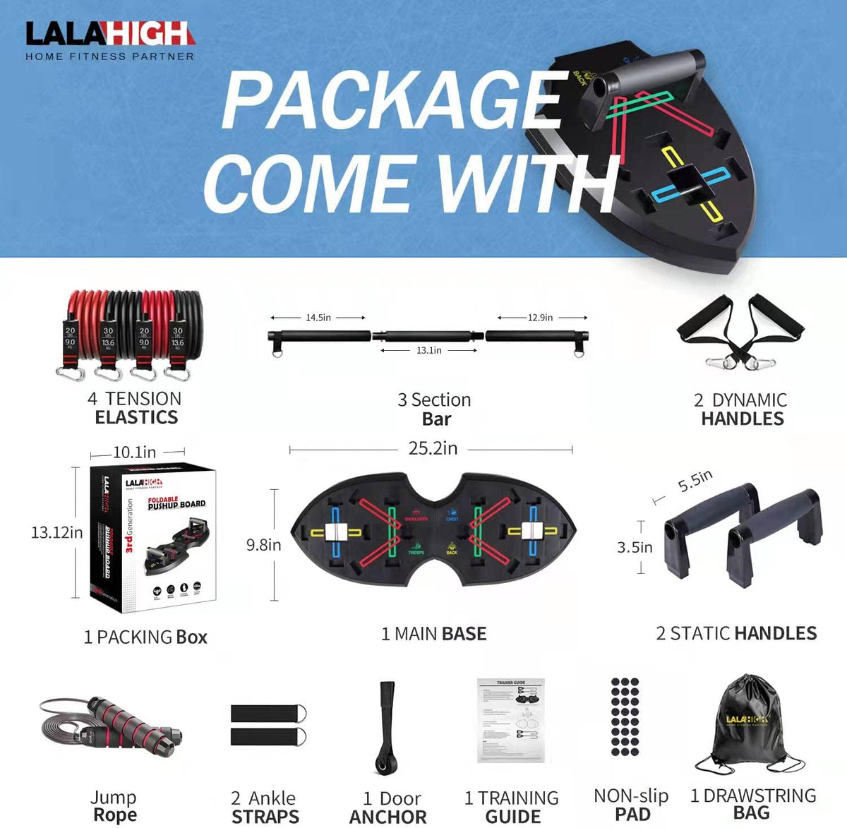 Push Up Board with 15 Gym Accessories, Foldable Pushup Bar with Resistance Band, Jump Rope Pack of 2 W98256