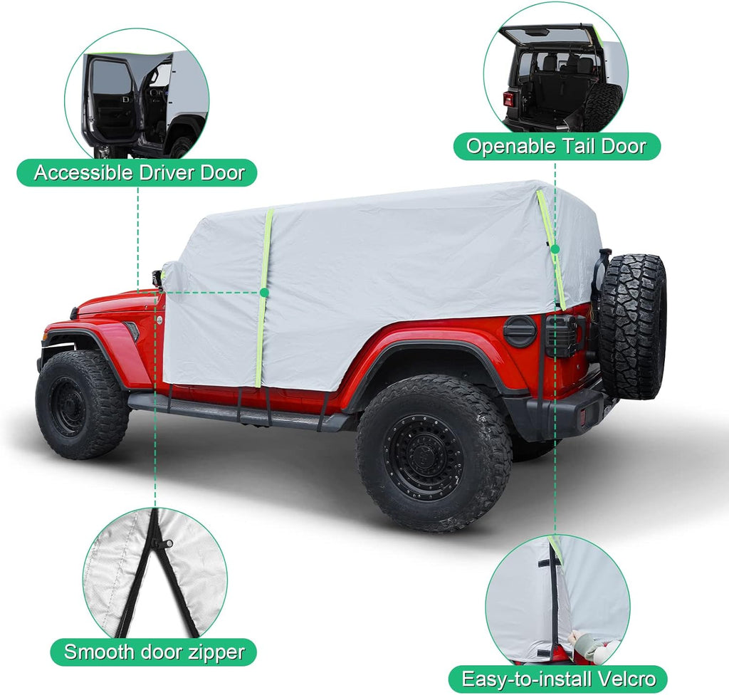 Waterproof Car Cab Cover for Jeep Wrangler 4 Door with 8 Gust Hooks Pack of 2 E299