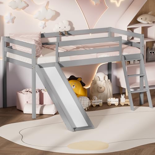 Twin Wood Bunk Bed with Slide and Ladder A319825