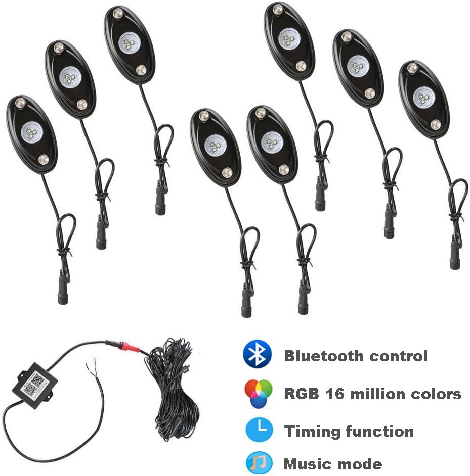 12 Pod RGB LED Rock Lights Kit with Bluetooth Control Waterproof P5532