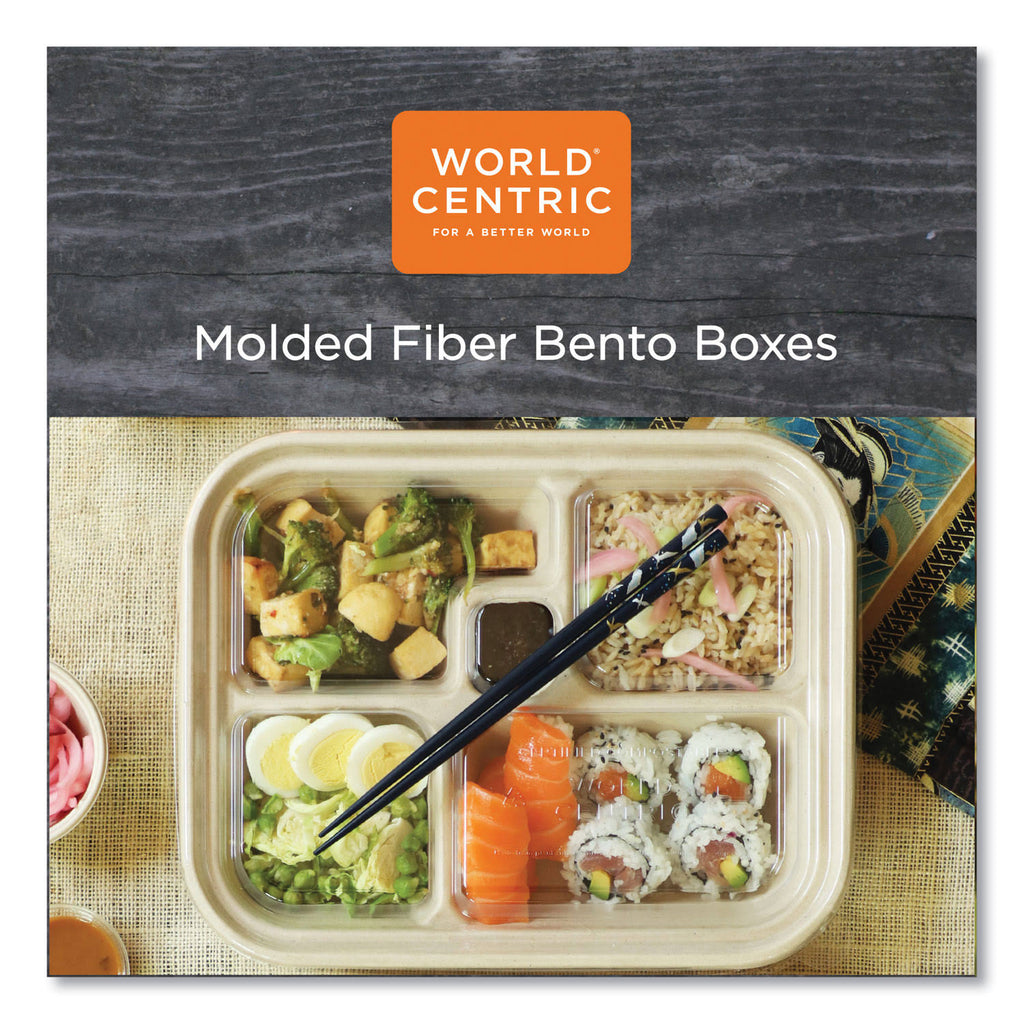 Fiber Bento Box Containers, Five Compartments, Natural, 300/Carton Y8776