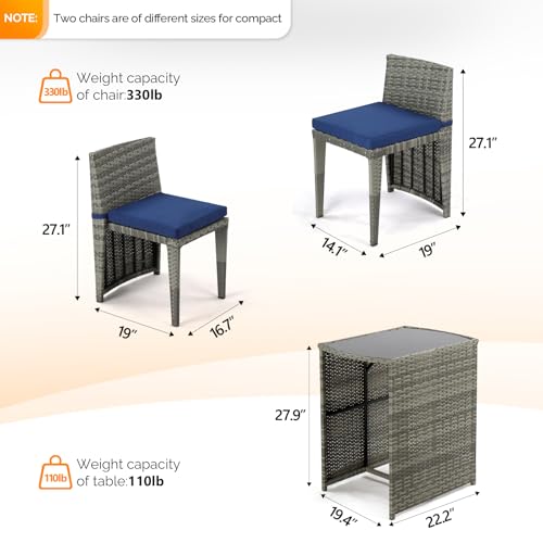 3 PCS Wicker Patio Bistro Set with Glass Top Table and Chairs S46709
