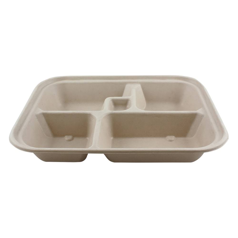 Fiber Bento Box Containers, Five Compartments, Natural, 300/Carton Y8776