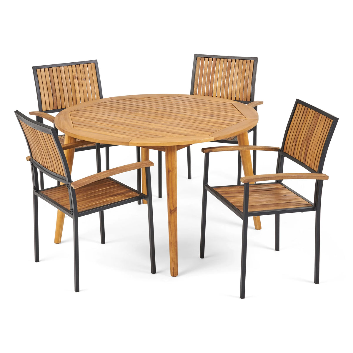 4 Seater Acacia Wood Circular Dining Set B411653