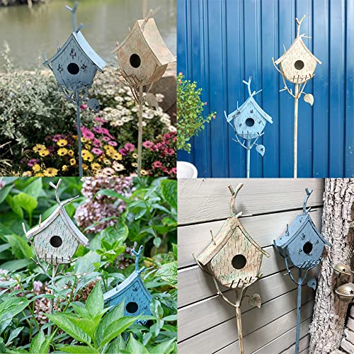 Metal Birdhouse Stake with Pole 39" H Blue F325782