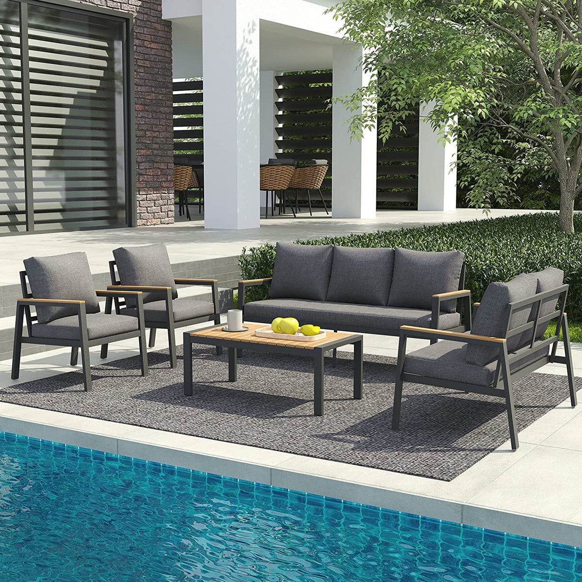 5 Pieces Aluminum Patio Furniture Set with Coffee Table and Cushions Y94289