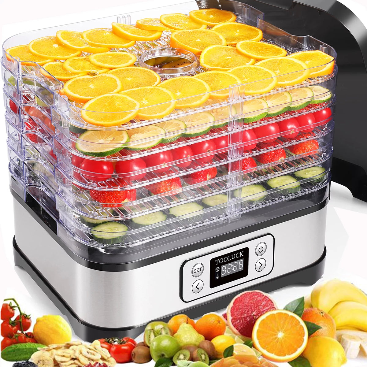 Electric Food Dehydrator, 250W, 5 Drying Trays, Stainless Steel, BPA Free R6204