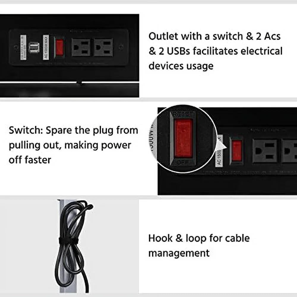 Black Mobile Laptop Desk On Wheels With Power Outlet And USB Ports E707