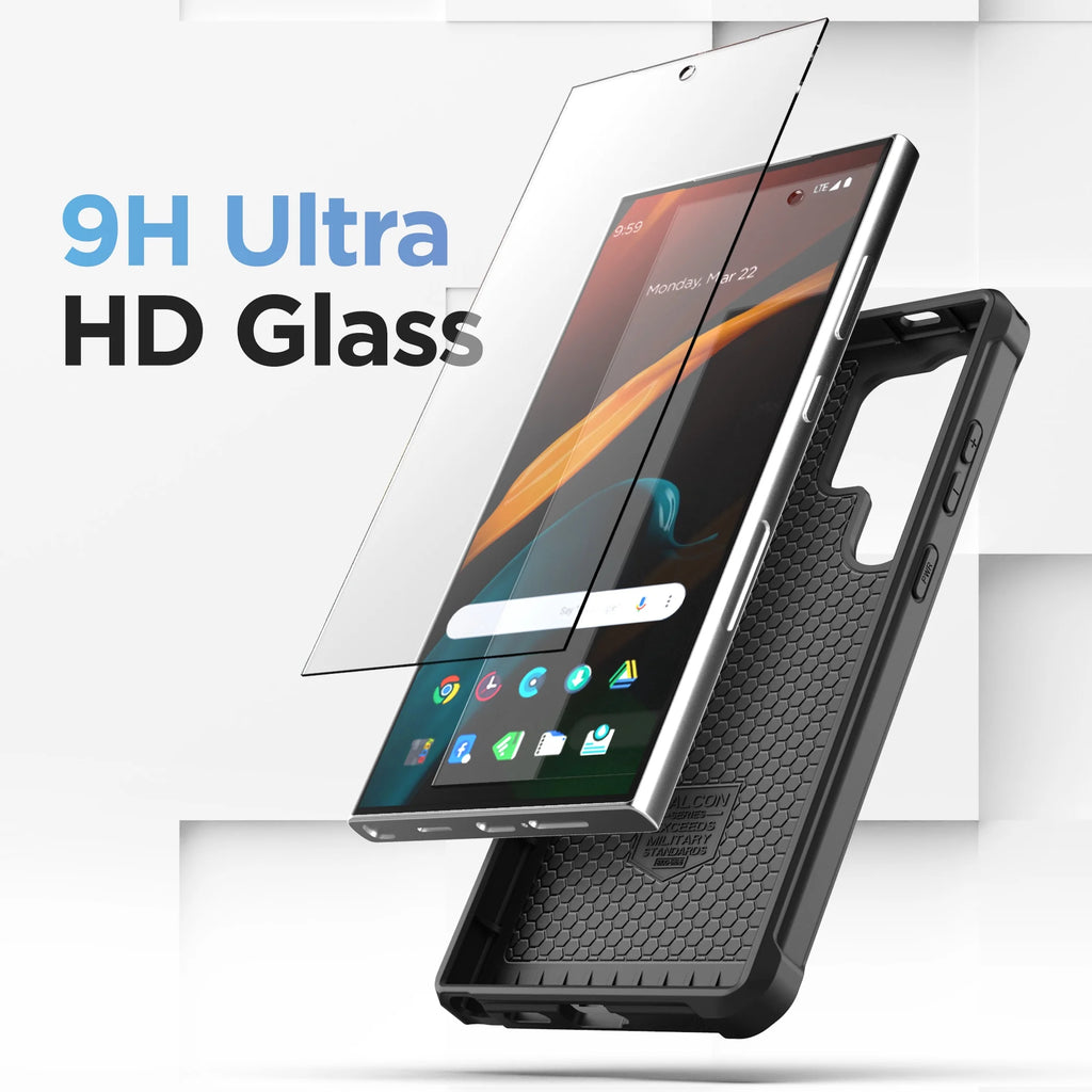 Falcon Belt Case with Holster Clip and Tempered Glass Screen Protector (Black) U541984