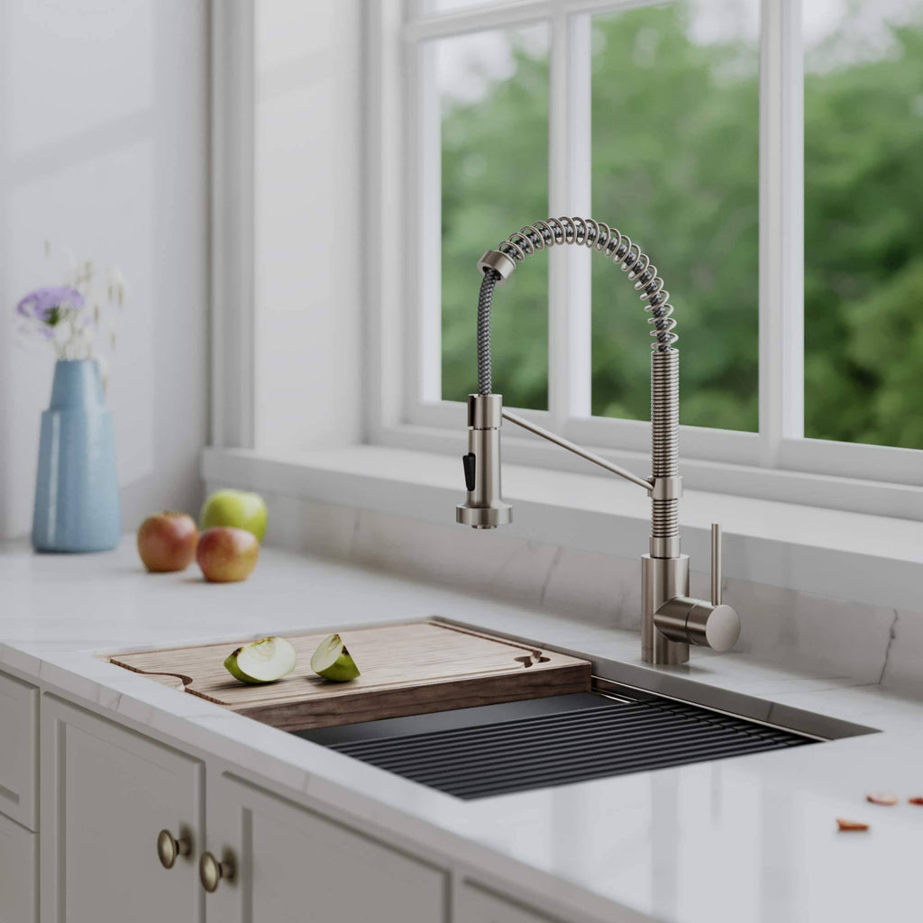 Commercial Kitchen Faucet with Soap Dispenser, Spot Free Stainless Steel Y357158