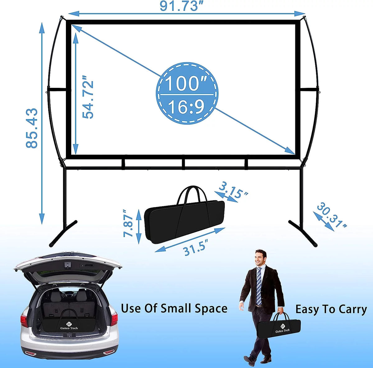 100 inch 16:9 4K Projector Screen with Stand and Carry Bag D868737