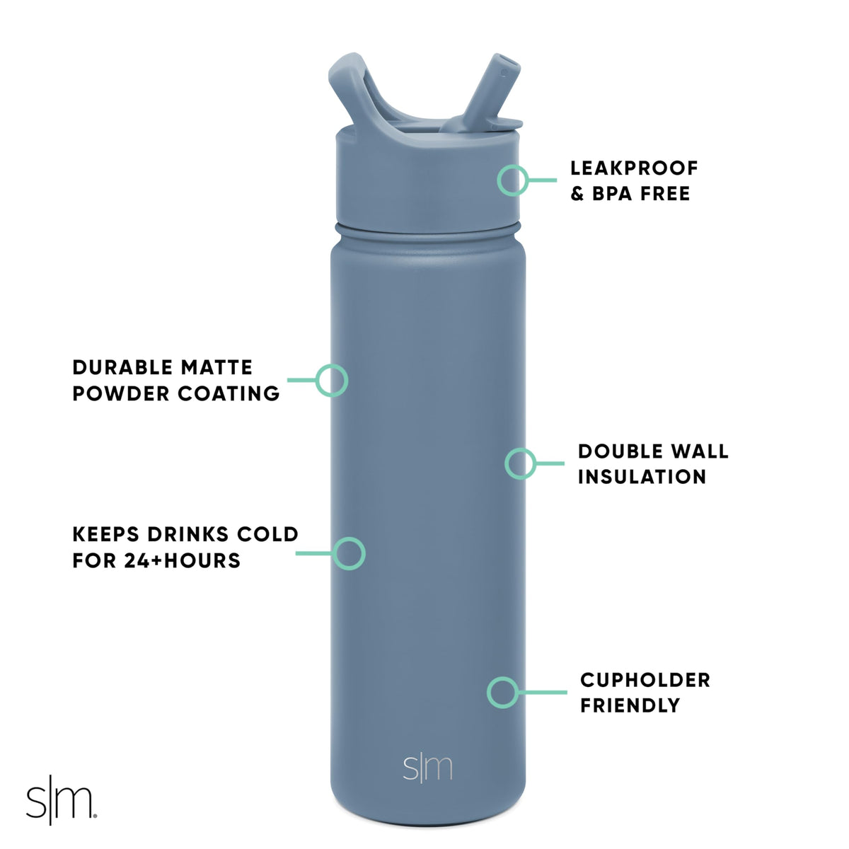 22oz Blue Dune Stainless Steel Water Bottle with Straw Lid L26140