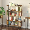 5-Tier Rustic Brown Bookshelf with Metal Frame E2355