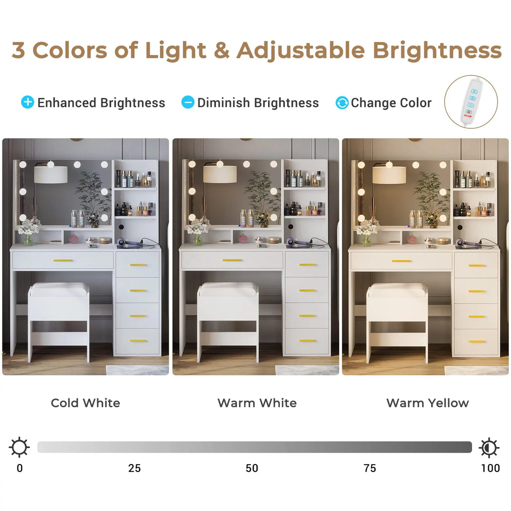 White Vanity Set with Mirror and Lights W35786