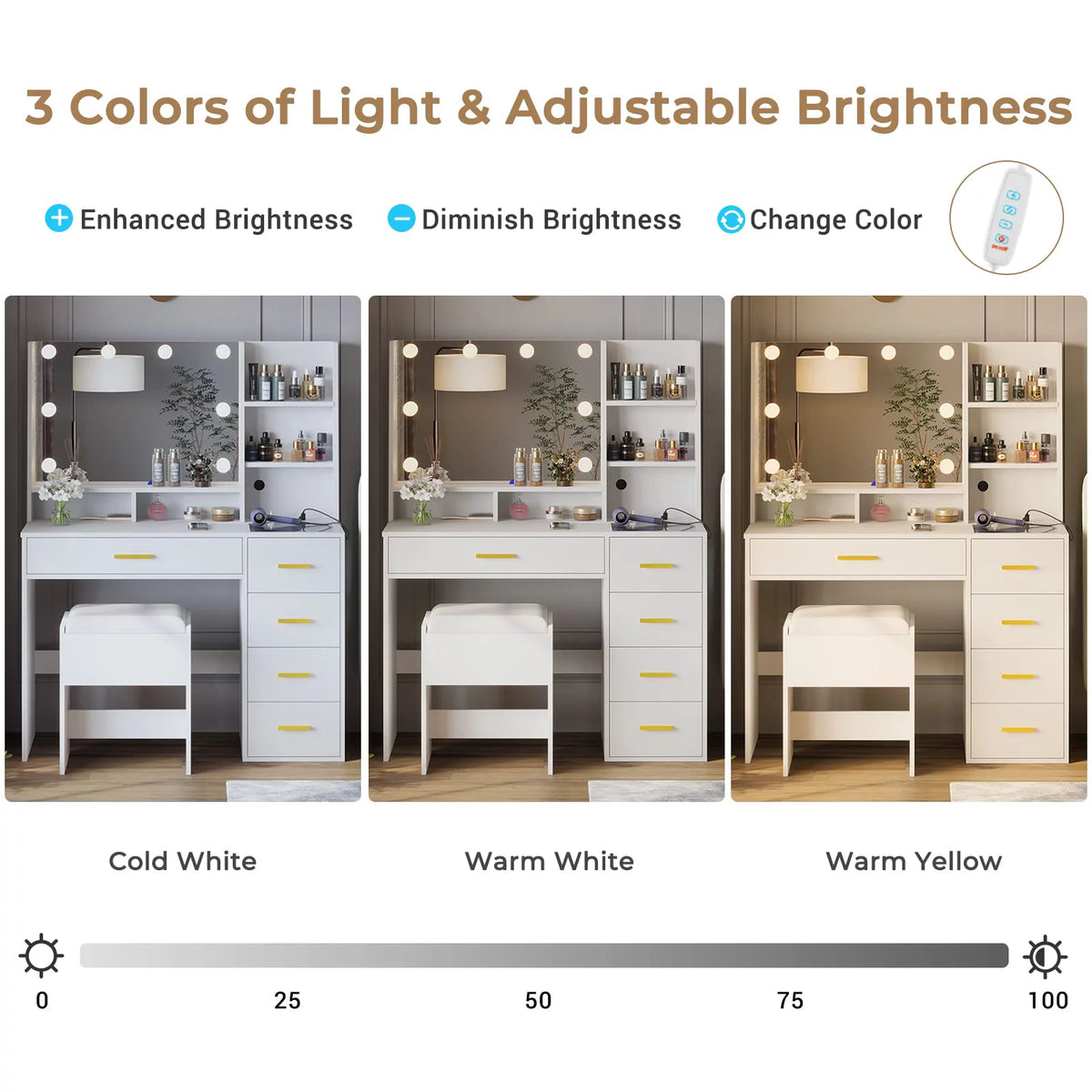 White Vanity Set with Mirror and Lights W35786