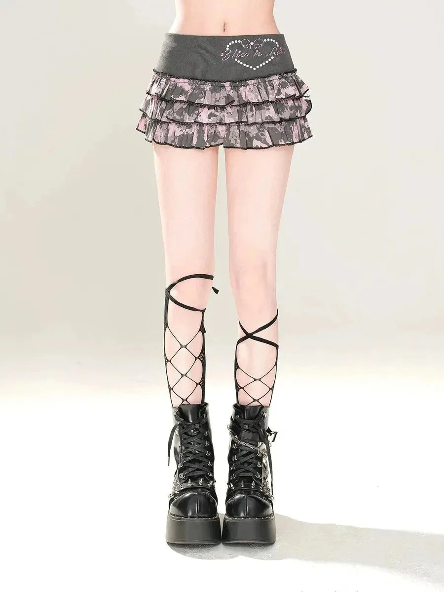 Rhinestone Camouflage Mini Skirt H801342