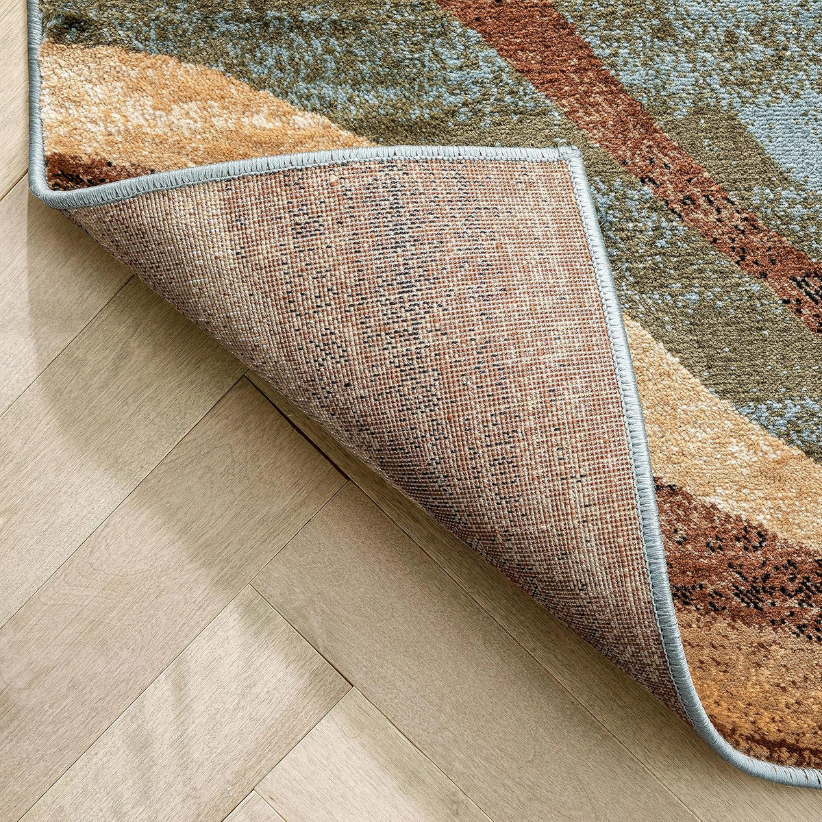 Blue Brown Geometric Area Rug 9x13 N3674