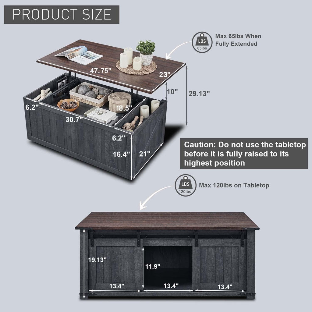 48" Lift Top Coffee Table with Sliding Barn Door G73156