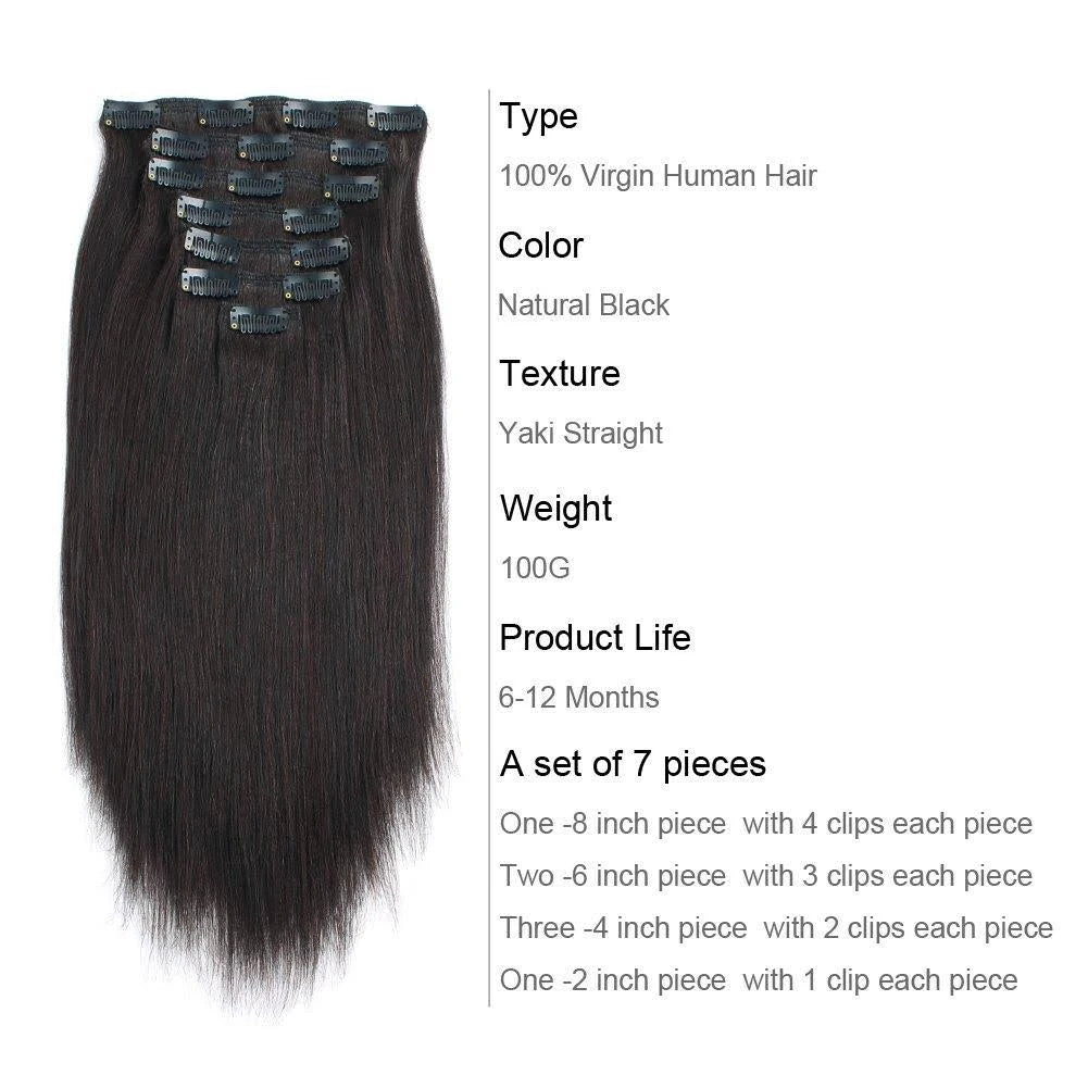 Yaki Straight 16inch Clip in Hair Extension Natural Black V85236