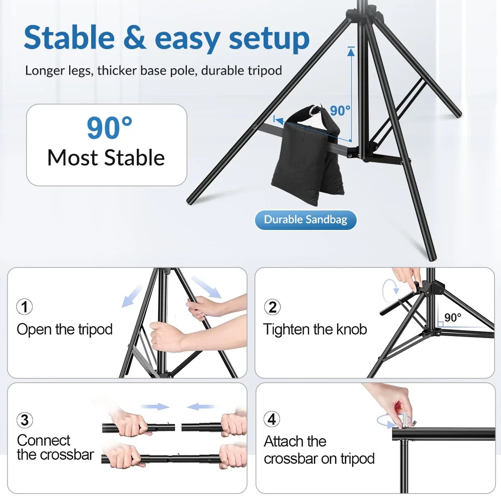 10ft Adjustable Background Support Stand Photography Video Studio Backdrop Kit with 4 Backdrop Clamps and 2 Sandbags Black B8166