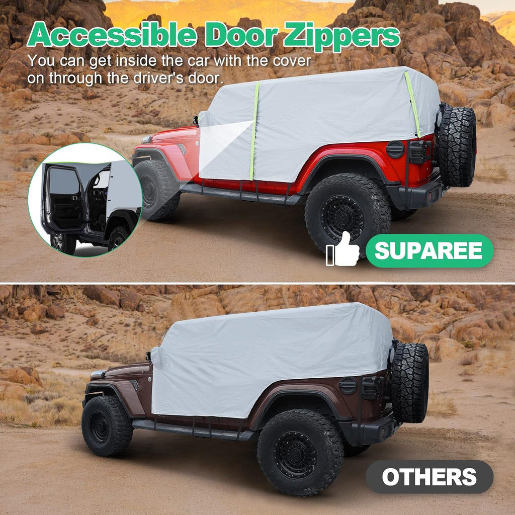 Waterproof Car Cab Cover for Jeep Wrangler 4 Door with 8 Gust Hooks Pack of 2 E299
