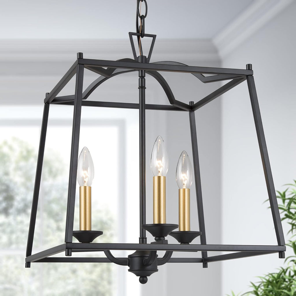 Black Modern 3-Light Lantern Cage Chandelier S623