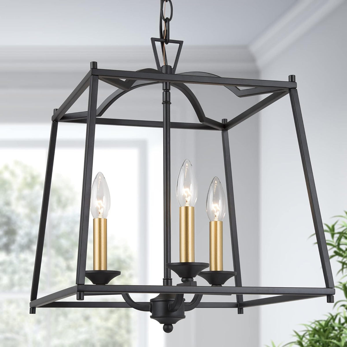 Black Modern 3-Light Lantern Cage Chandelier S623