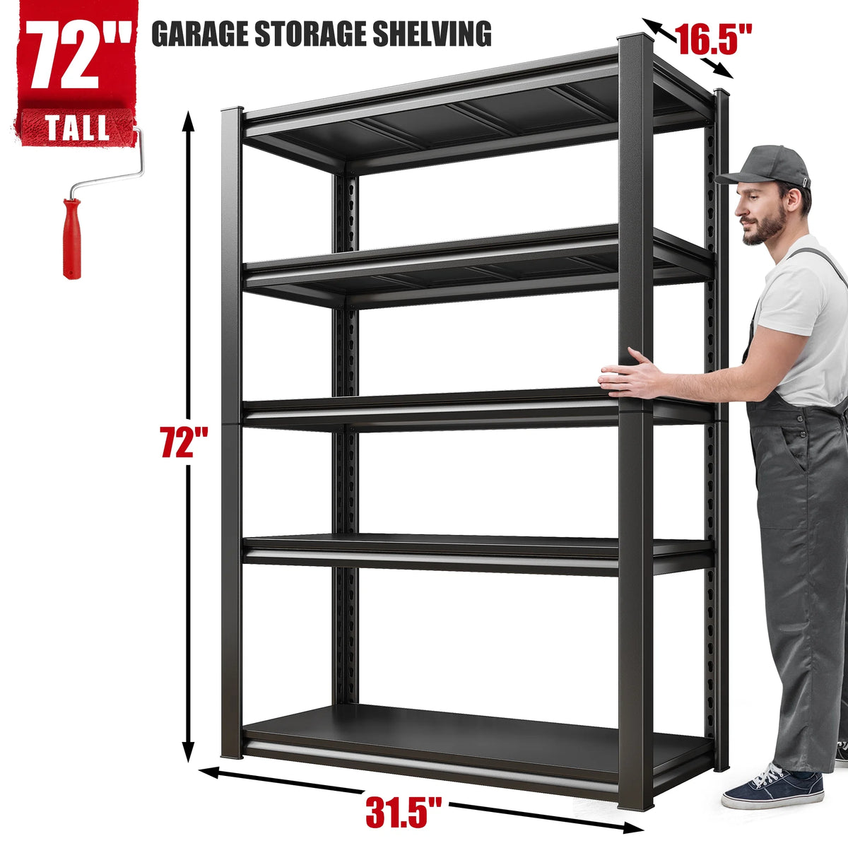 72"H 5-Shelf Heavy Duty Metal Storage Shelving Unit Black S53615