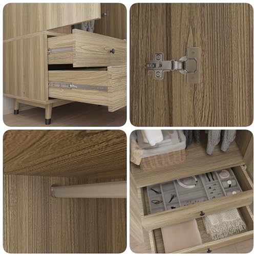 Oak 4 Door Armoire Wardrobe with 2 Drawers W7725