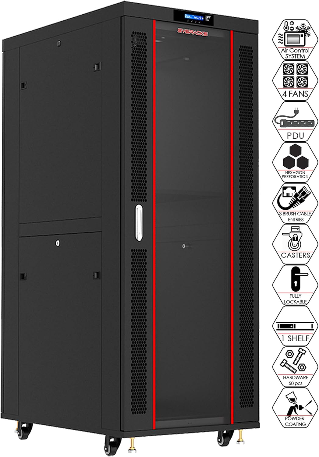 22U Locking Server Rack Cabinet on Casters with Cooling Fan N1148