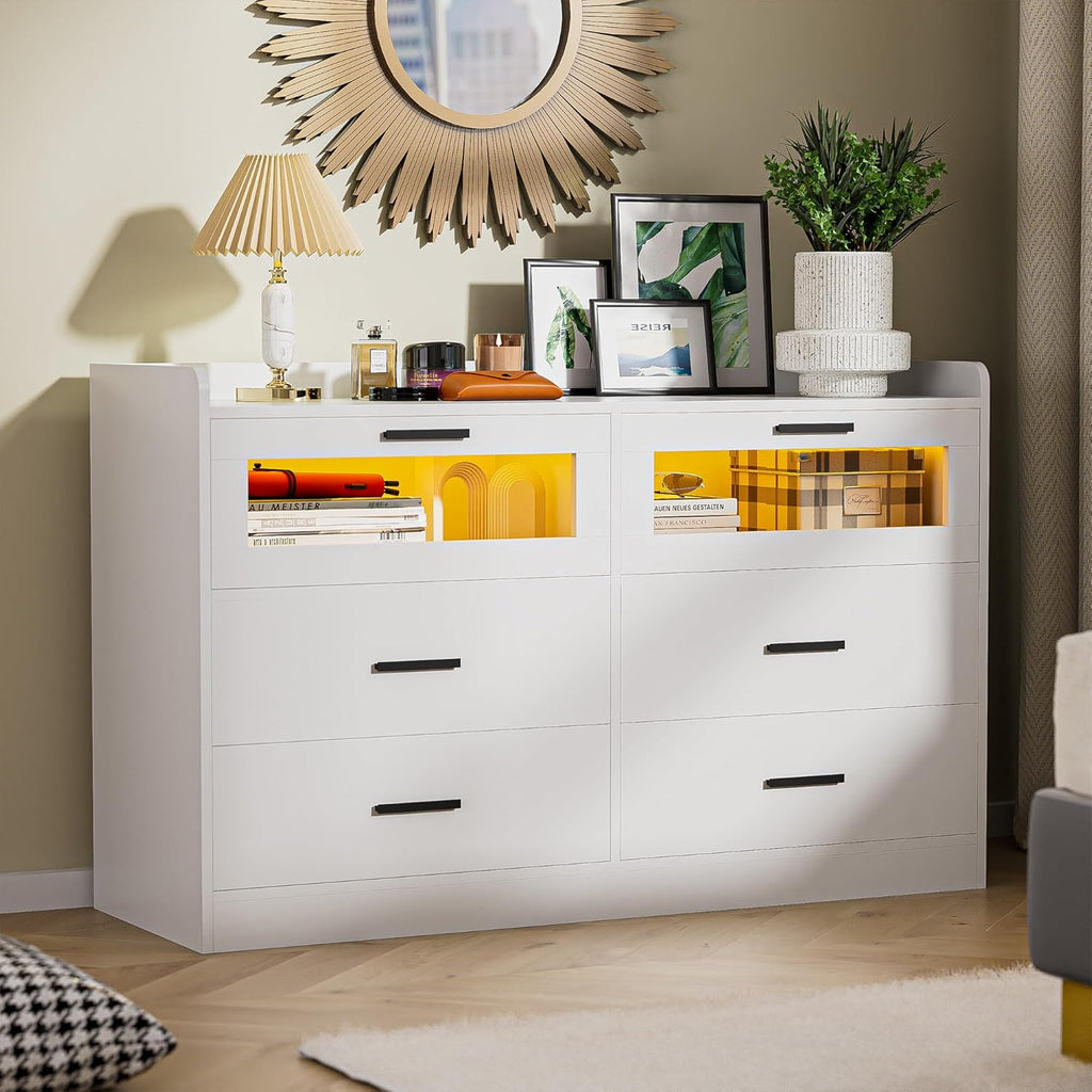 White 6 Drawer Wood Dresser C19748