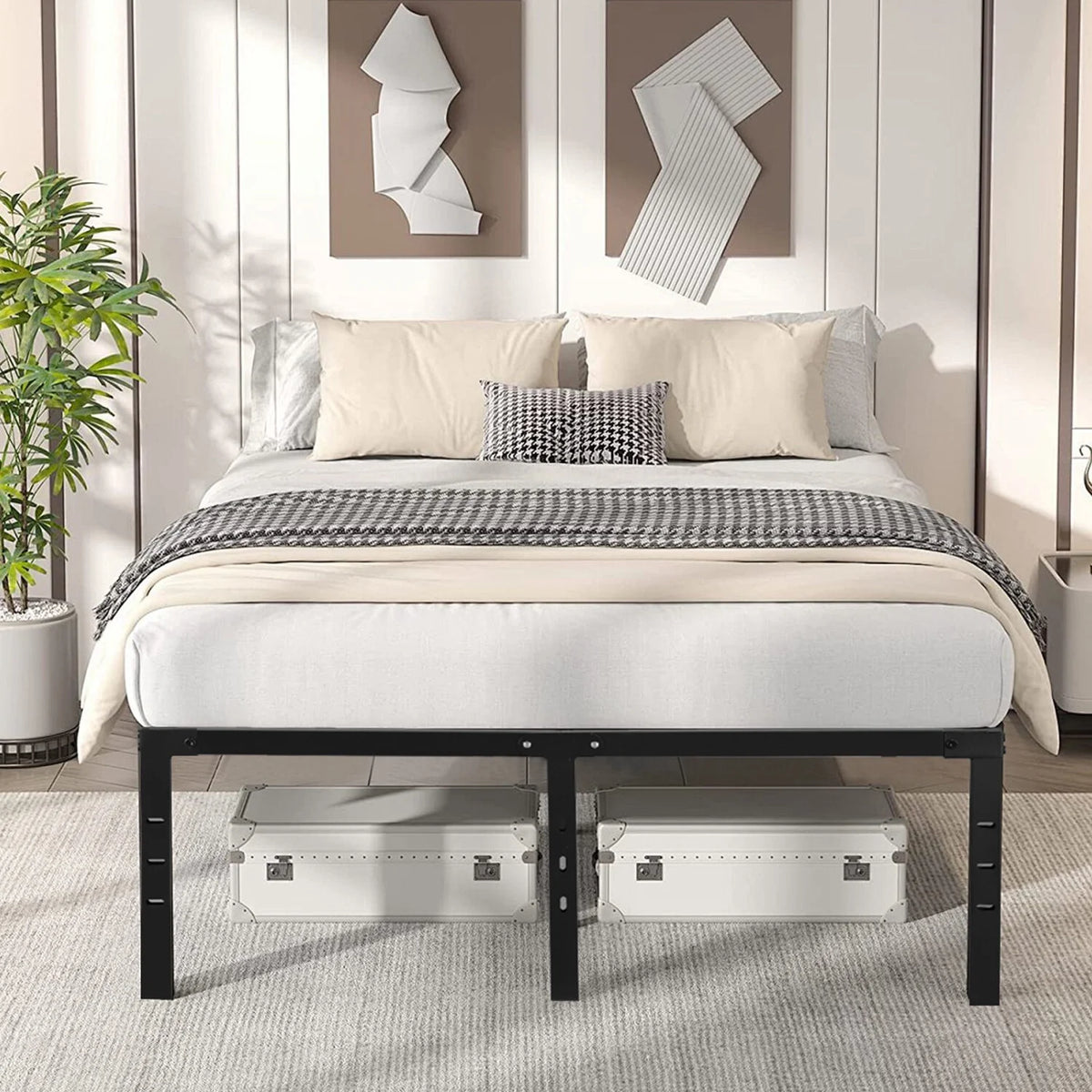 Metal Platform Bed Frame with Built-in Storage Full Size B856502