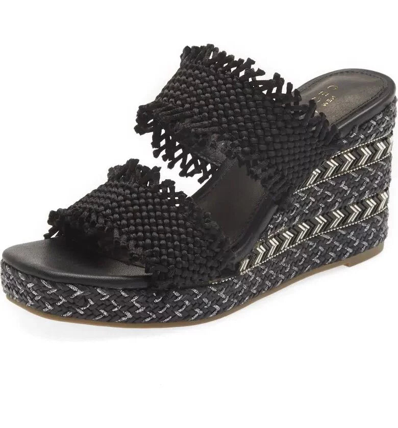 Black Platform Wedge Sandals F924664