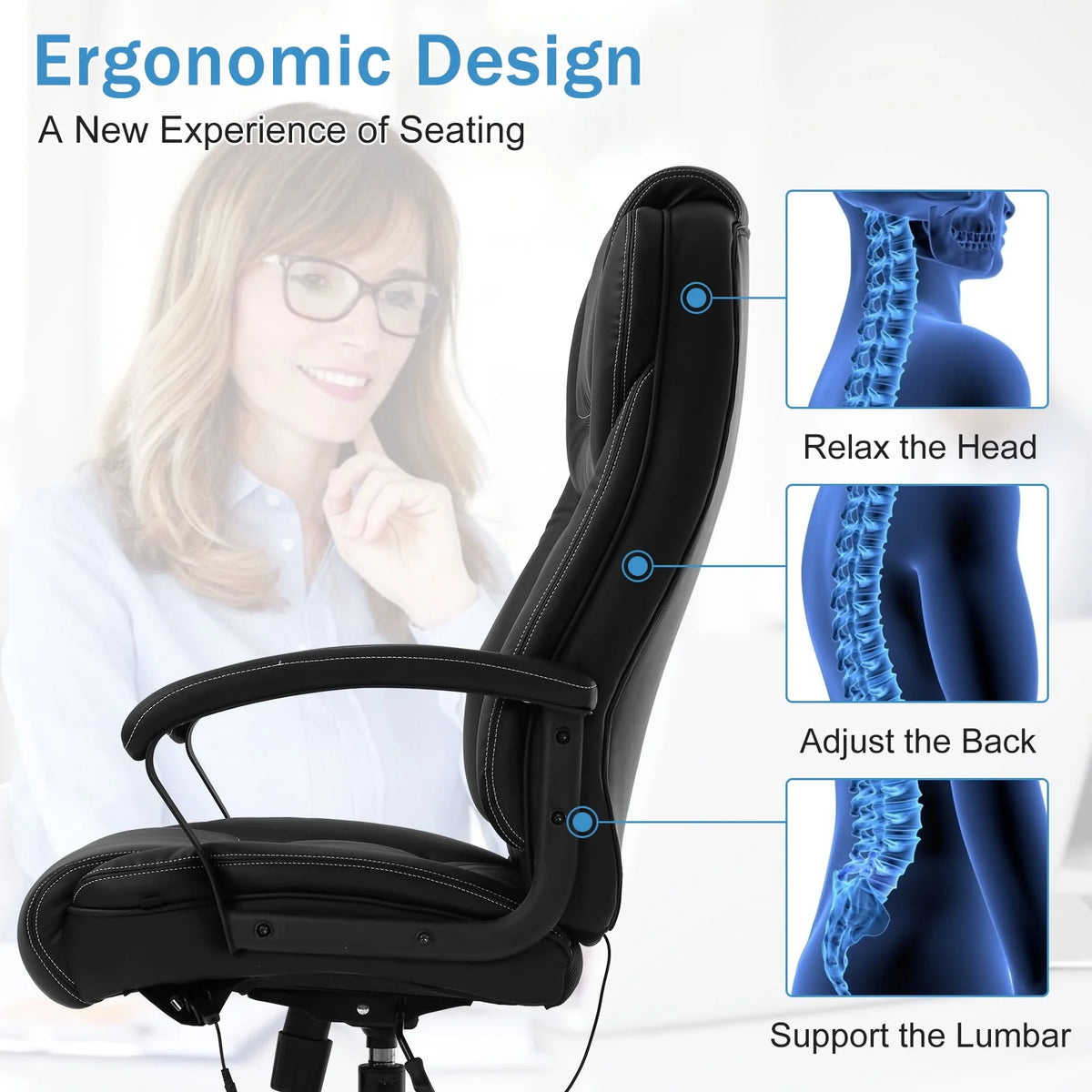 500 lbs Capacity Leather Ergonomic Office Chair D237855