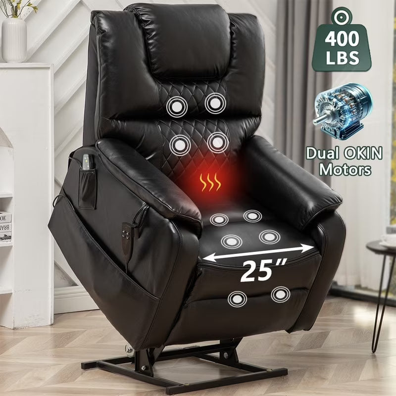 Oversized Dual Motor Lift Recliner Chair with Massage, Heating System Black F779090