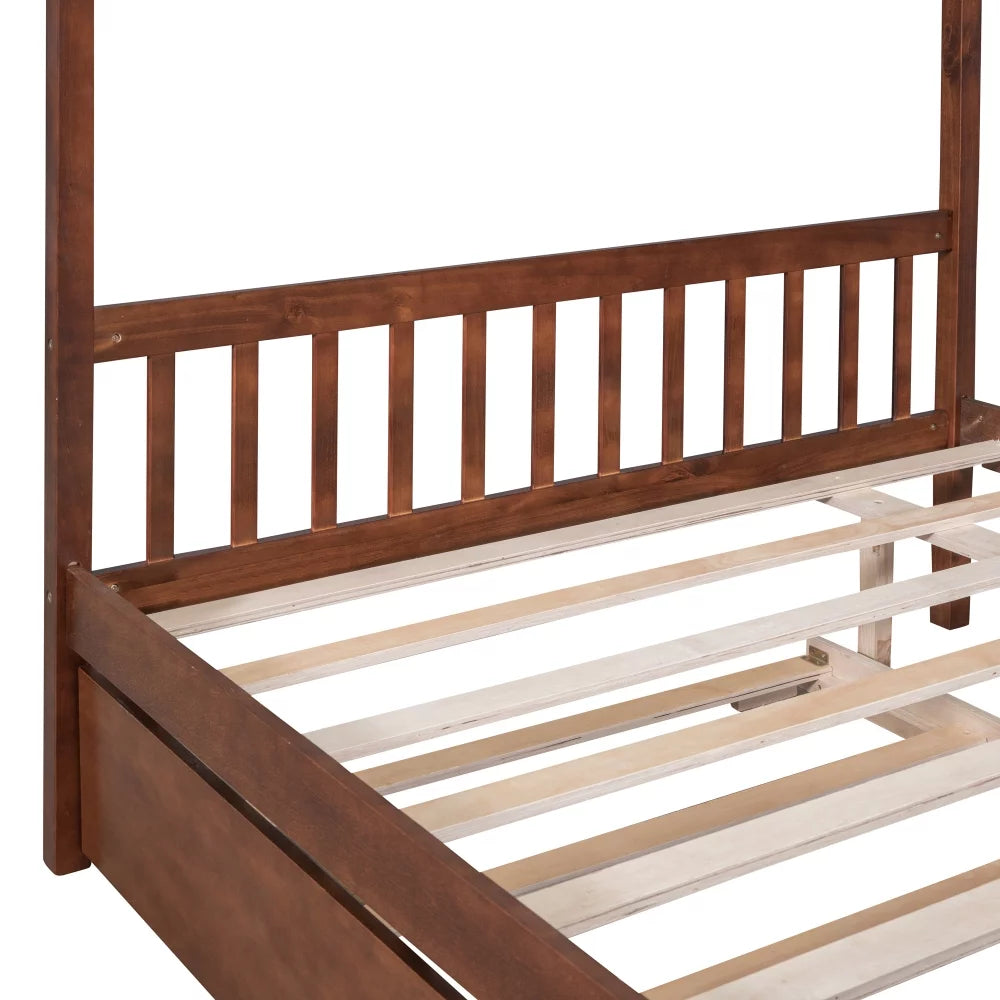 White Twin Size Solid Wood House Bed with Trundle B331