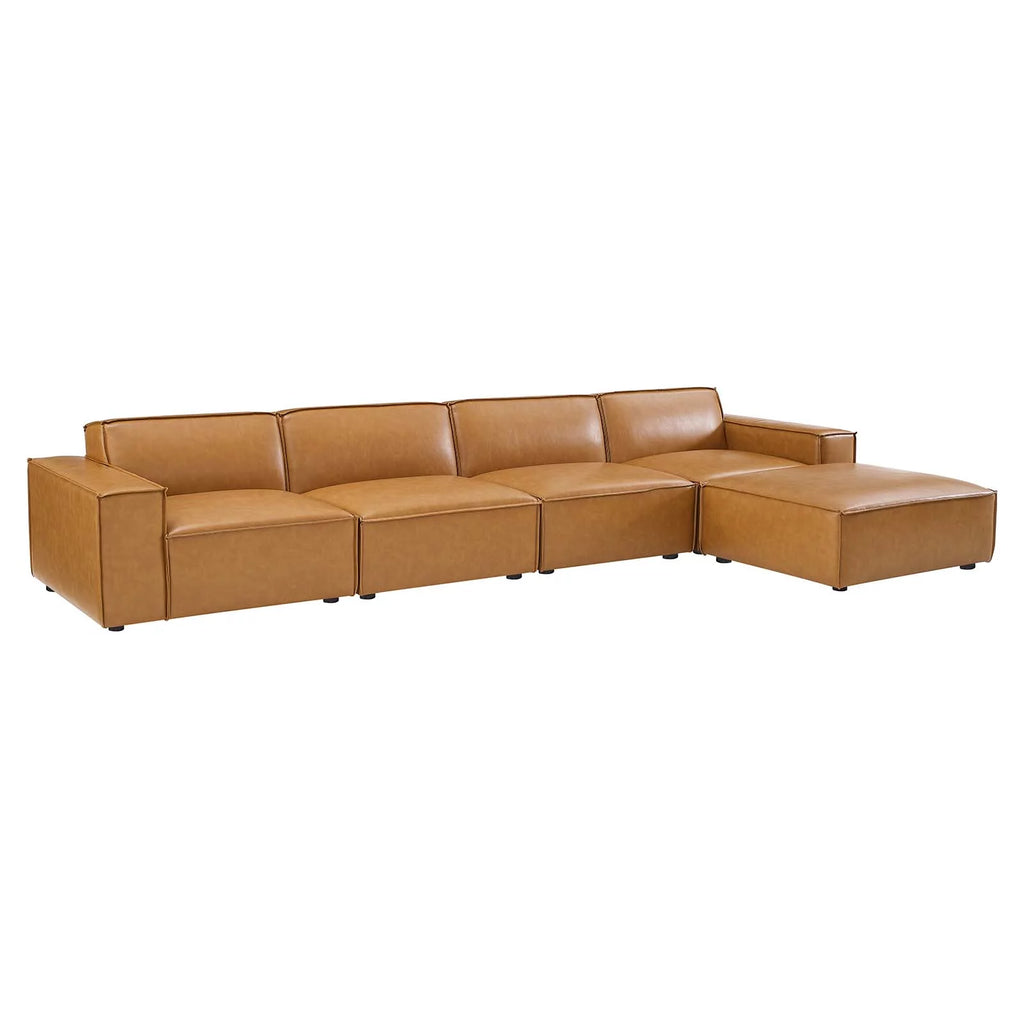 5-Piece Vegan Leather Sectional Sofa in Tan F9629