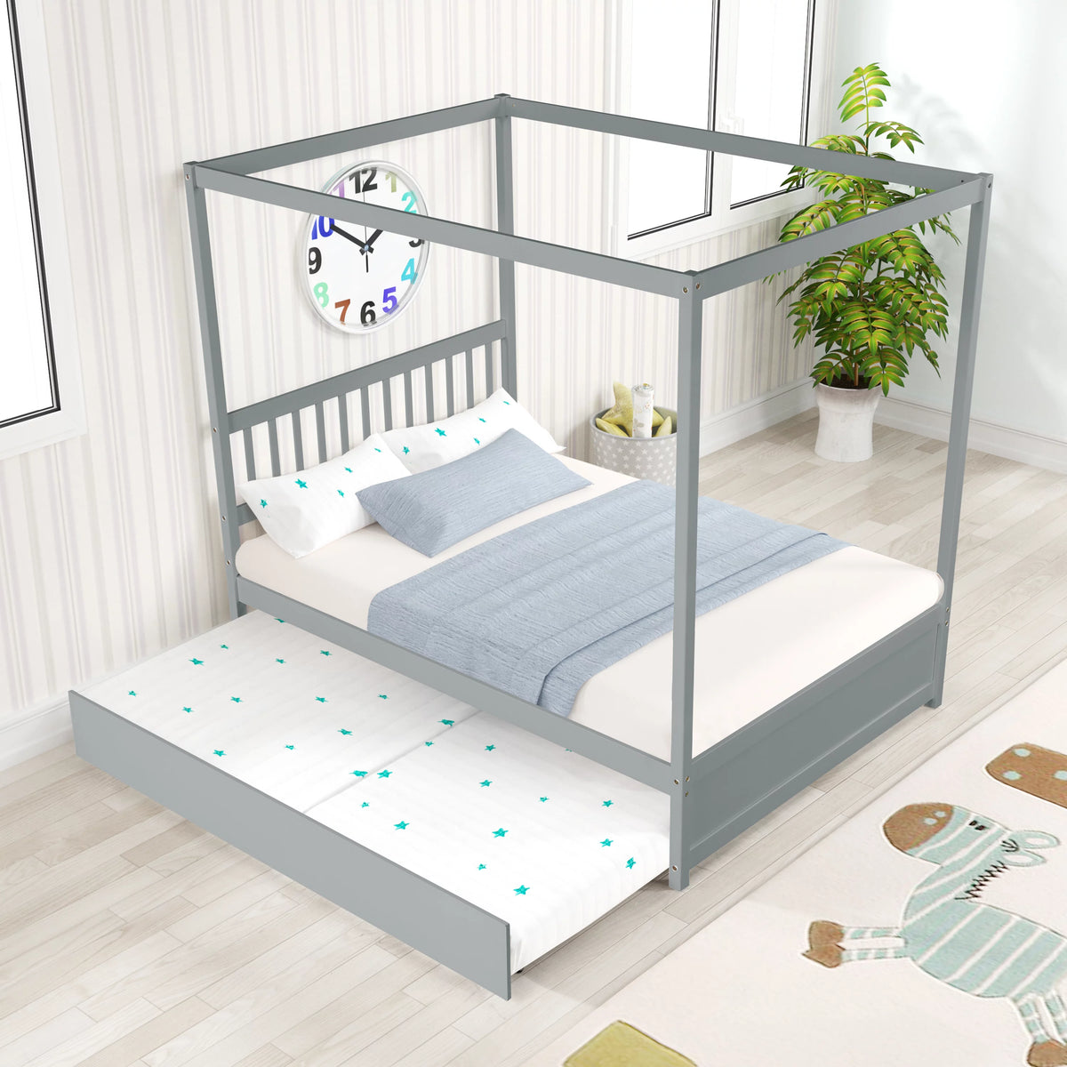 Pine Wood Canopy Bed Full Gray Y820414