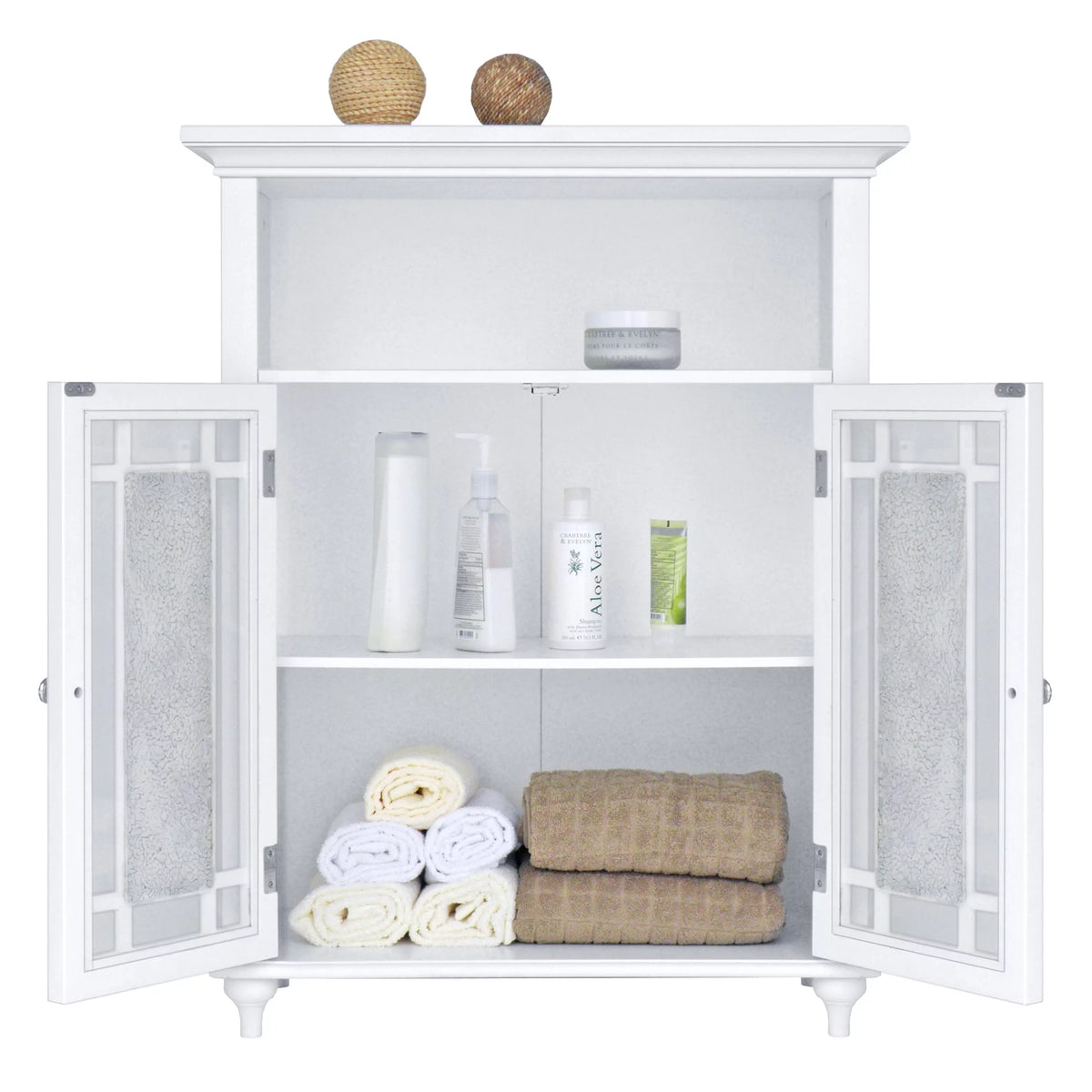 White Wooden Floor Cabinet with Glass Doors Q936