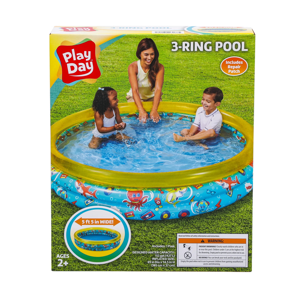 Yellow Round Inflatable 3-Ring Kiddie Pool R97811
