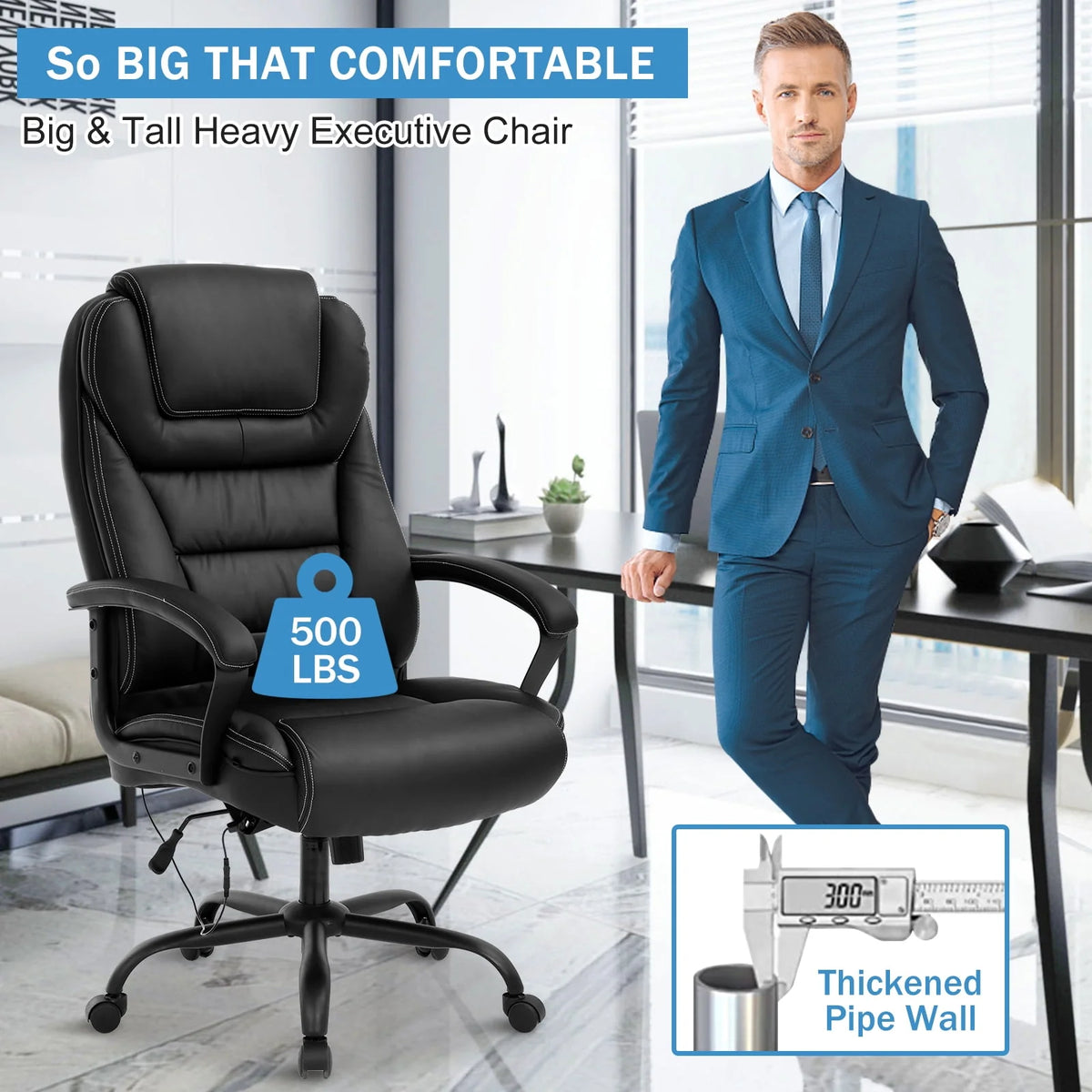 500 lbs Capacity Leather Ergonomic Office Chair D237855