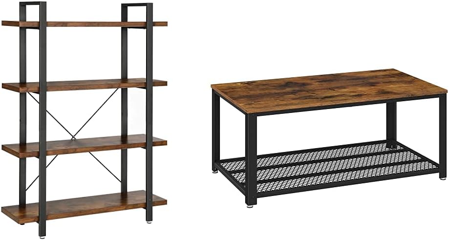 5-Tier Rustic Brown and Black Bookshelf L2295