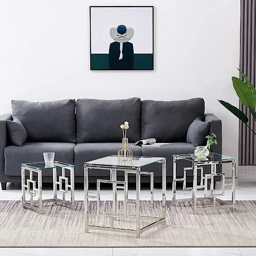 Nesting Table Set of 3 Glass Tempered Glass U8807