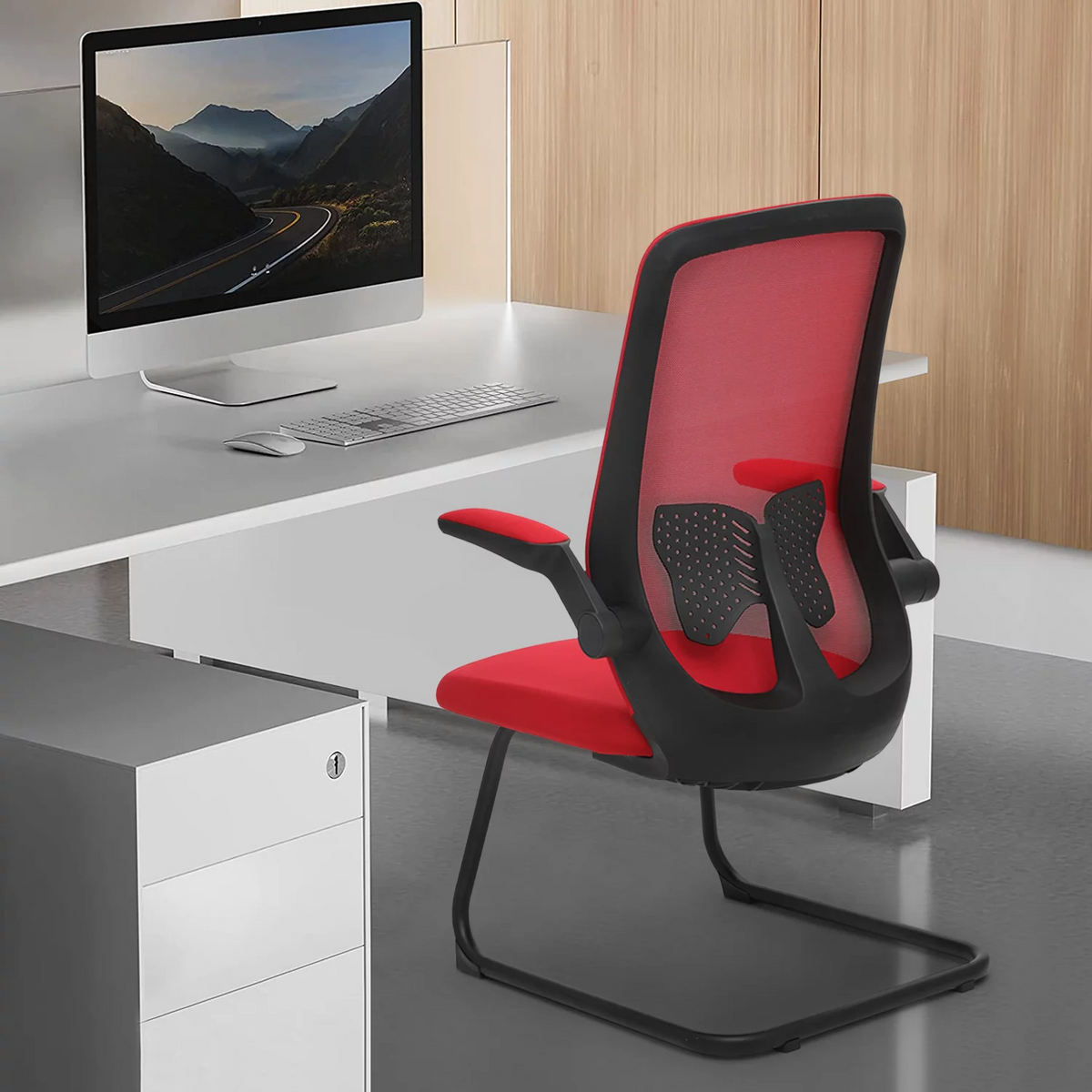 Red Mesh Office Chair with Lumbar Support G536434