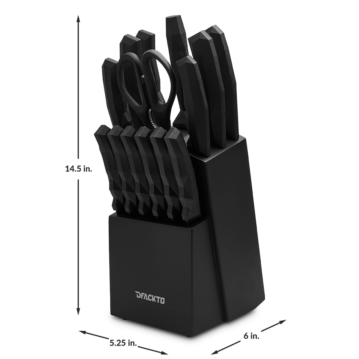 15 Piece Full Tang Black Kitchen Knife Block Set I706