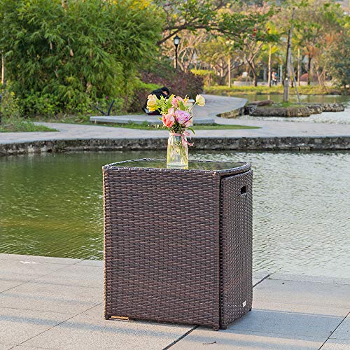 3 PCS Wicker Patio Bistro Set with Glass Top Table and Chairs S46709