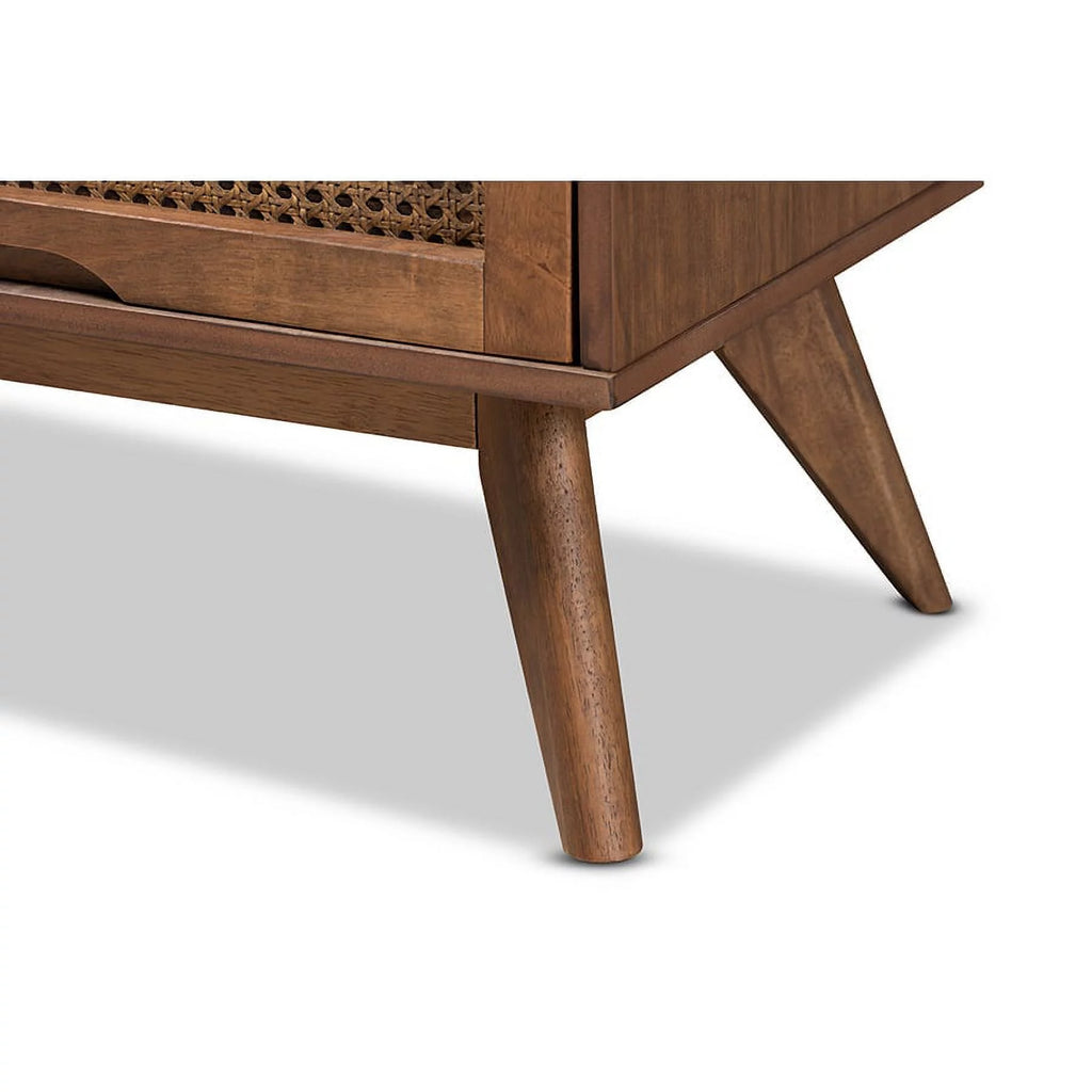 Walnut Brown Wood and Synthetic Rattan 6-Drawer Dresser Q3736